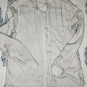beachlunchlounge Striped Button Down Shirt Womens Medium Tan White Excellent L/S